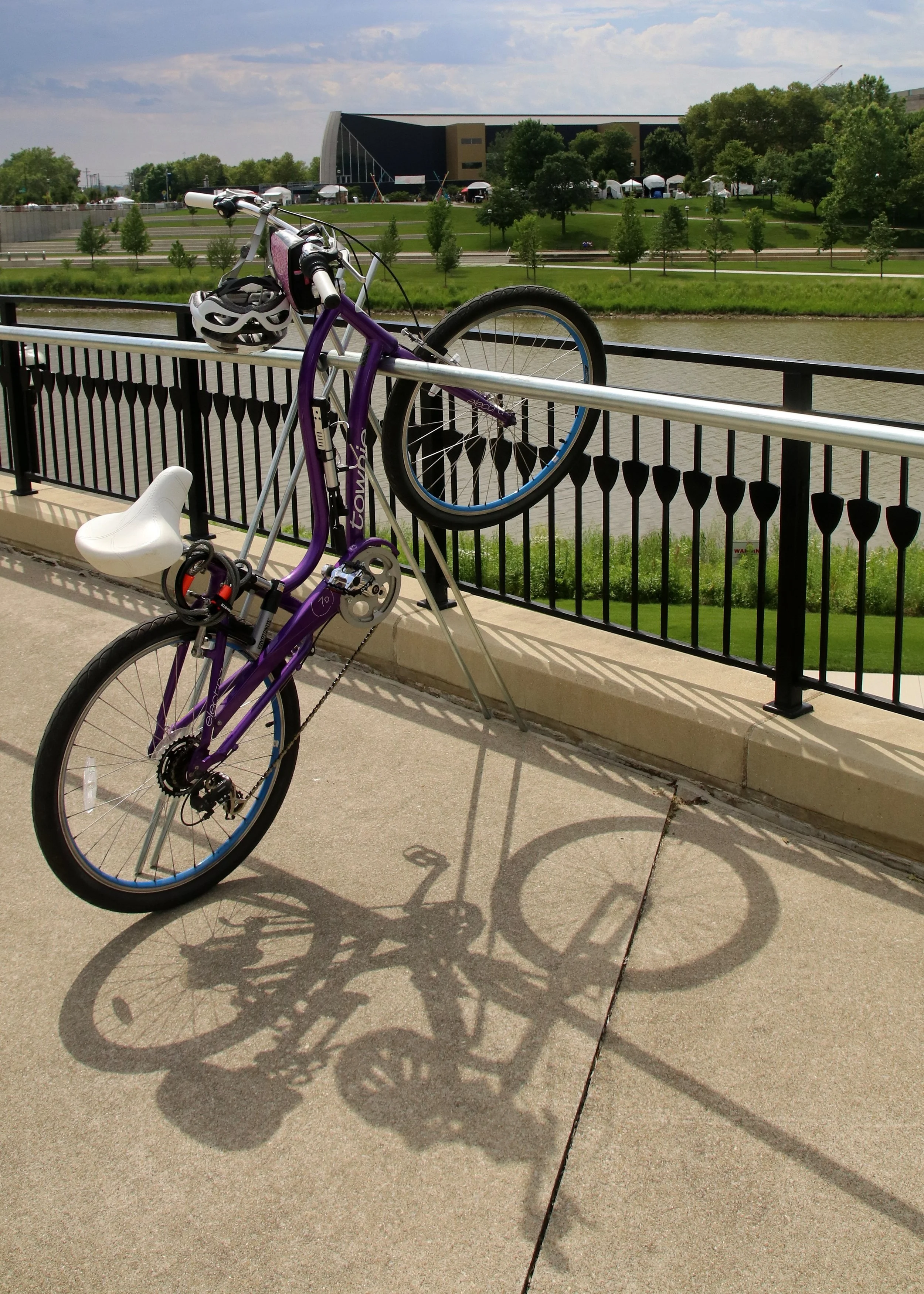 Bike on rack near city bike path