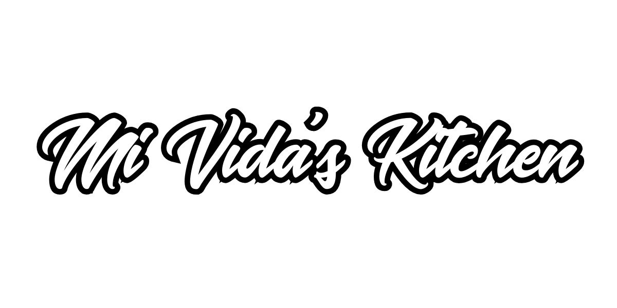 Black background with white cursive text that reads "Mi Vida's Kitchen".