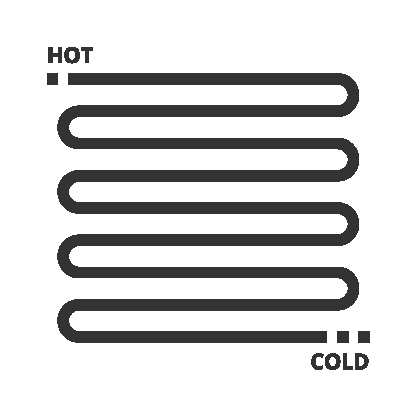 Illustration of a heating and cooling system with a zigzagging line from hot to cold, marked as 'HOT' at the top and 'COLD' at the bottom.