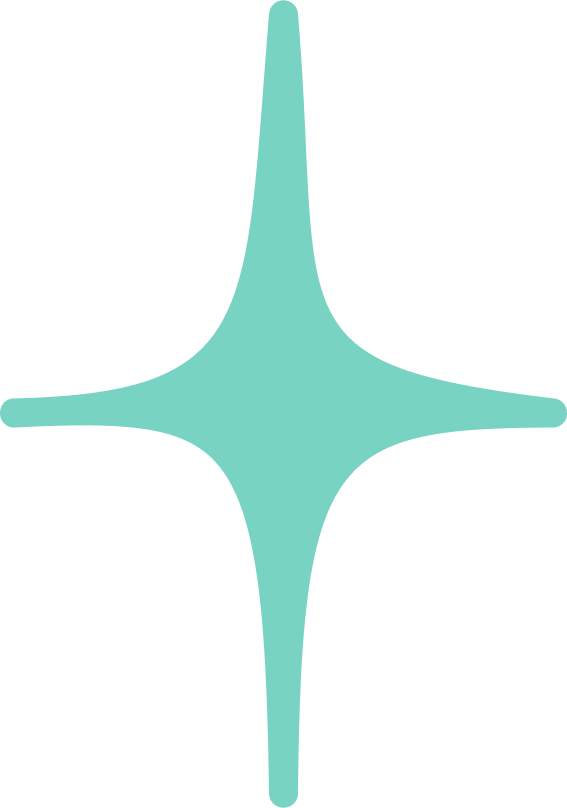 A teal-colored four-point star shape with rounded edges and a pointed tip at the top and bottom, on a black background.