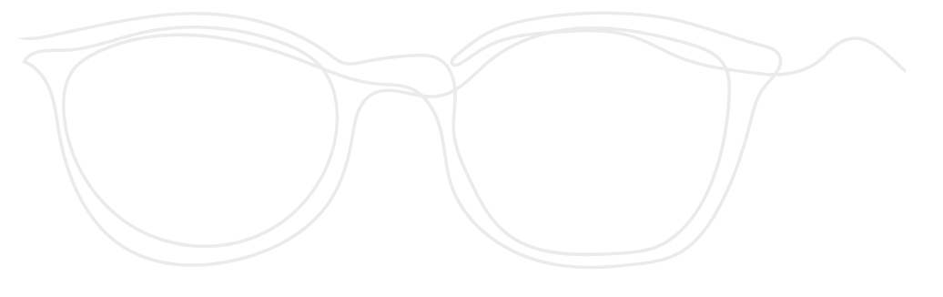Line drawing of eyeglasses with a rounded frame design on a black background.
