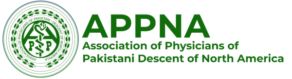 Logo of the Association of Physicians of Pakistan Descent of North America (APPNA), featuring a green emblem with medical symbols and the organization name in bold green letters.