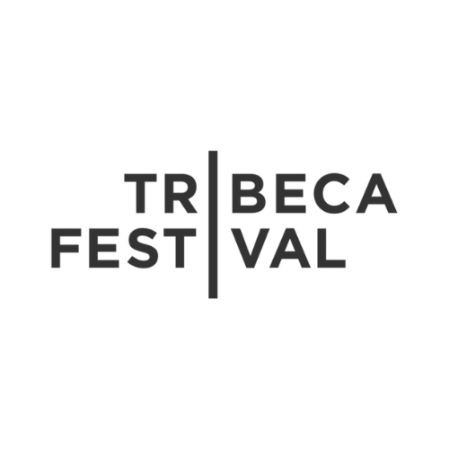 Logo for Tribeca Film Festival with text arranged around a vertical line