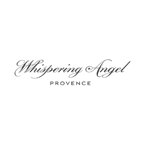 Logo for Whispering Angel Provence with elegant cursive and block fonts.
