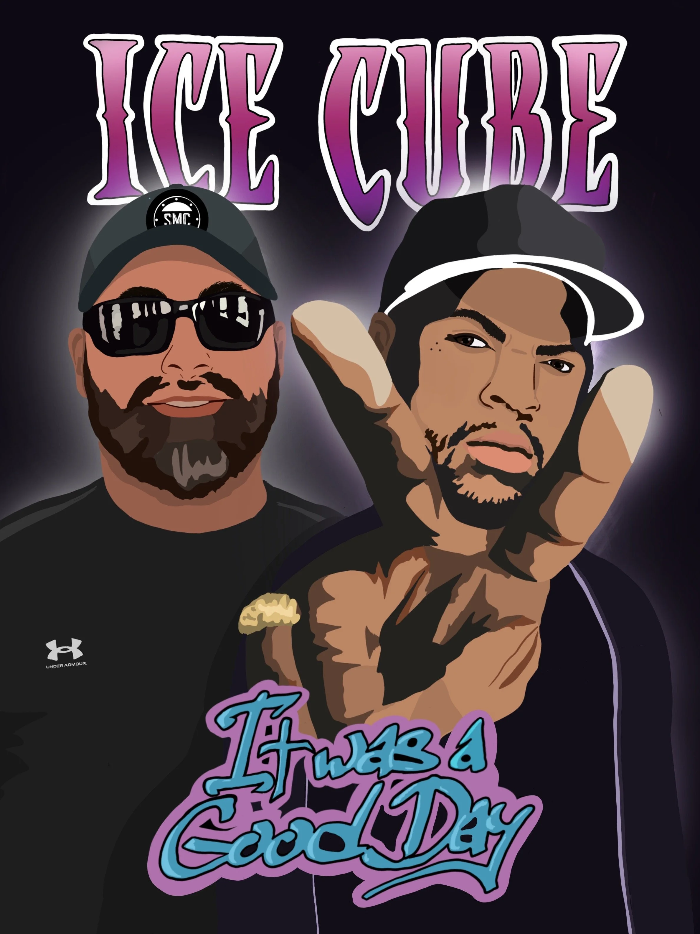 Custom illustrated poster blending portrait illustration with pop culture references.