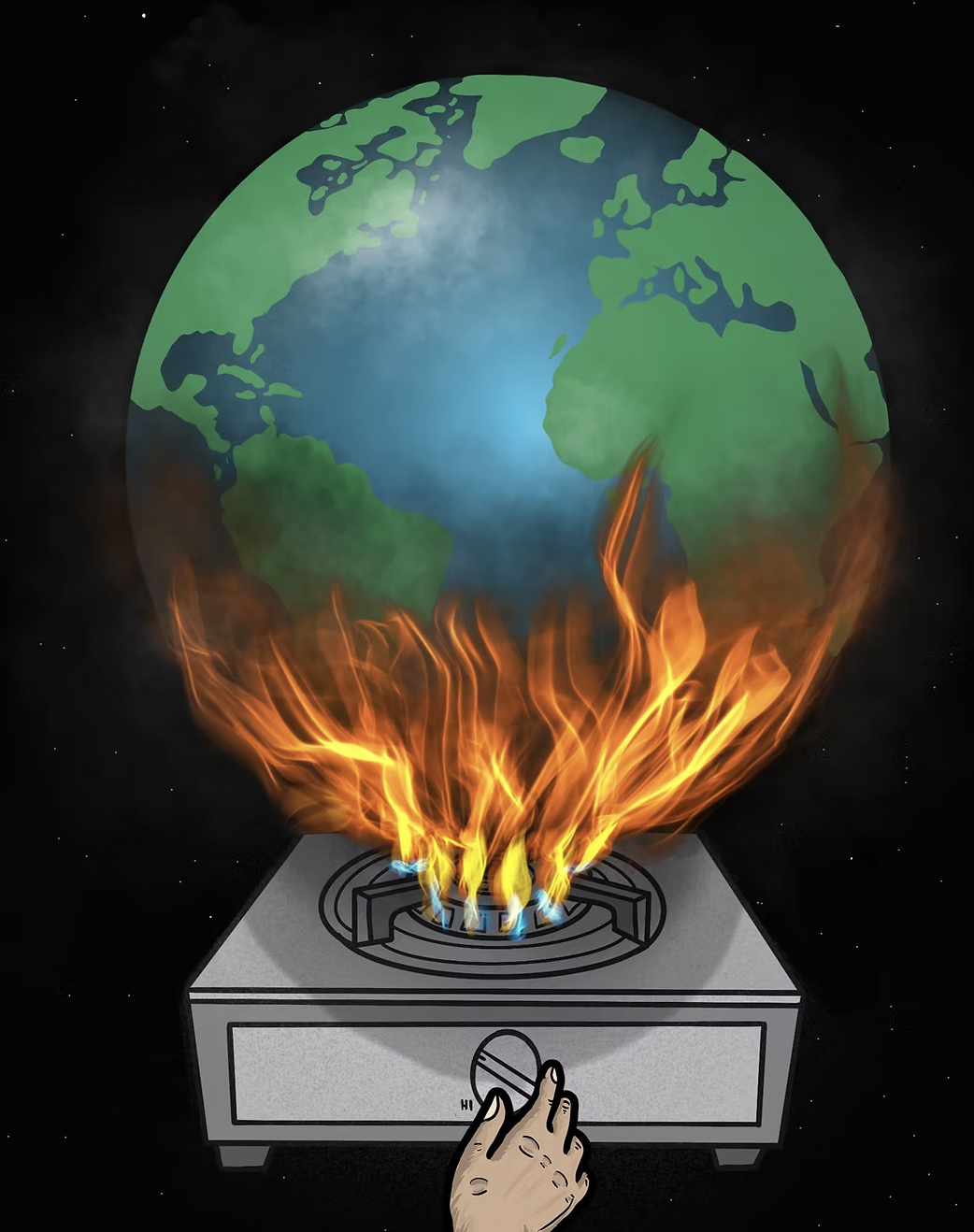 Visual artwork created to accompany “Turn Up the Heat!”, an article examining how climate change is covered in the news.