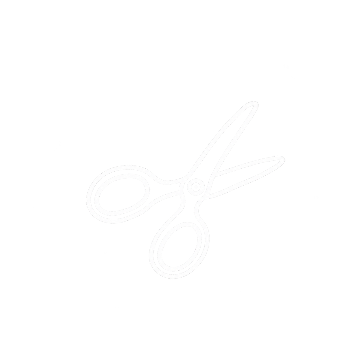 Weiße, handgezeichnete Schere als Symbol für Feinmotorik.