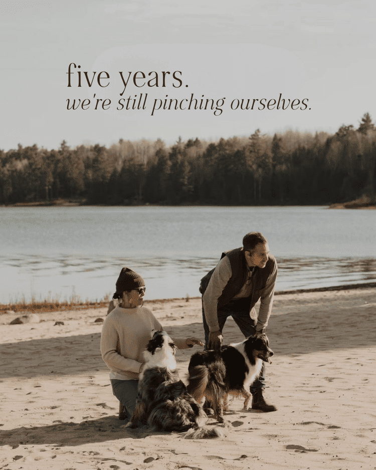 Couple at Anupaya Cabin Co beach with their pets