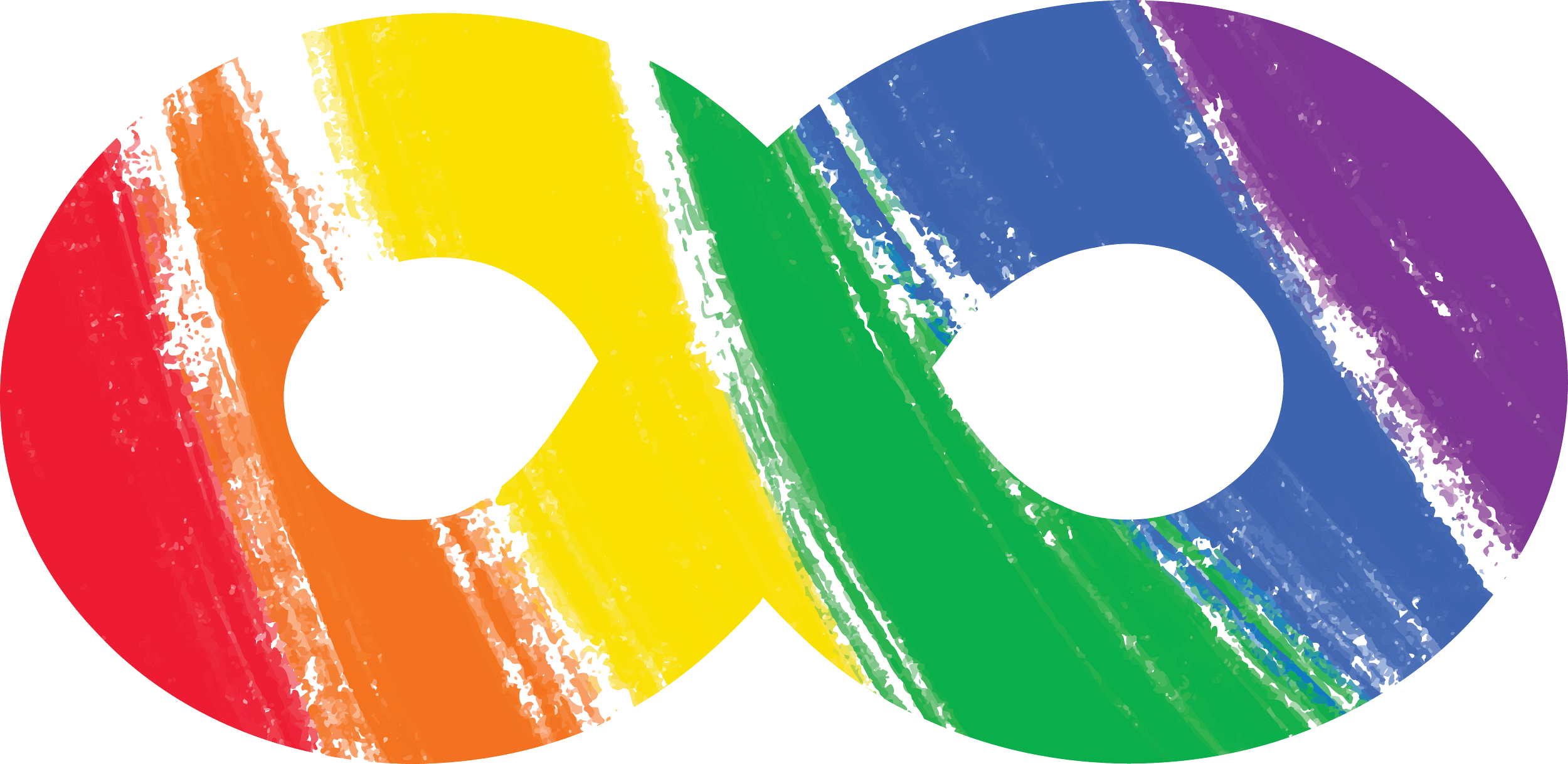 Colorful, painted infinity symbol with rainbow hues transitioning from red to purple.