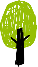 A simple drawing of a green tree with a black trunk and branches.