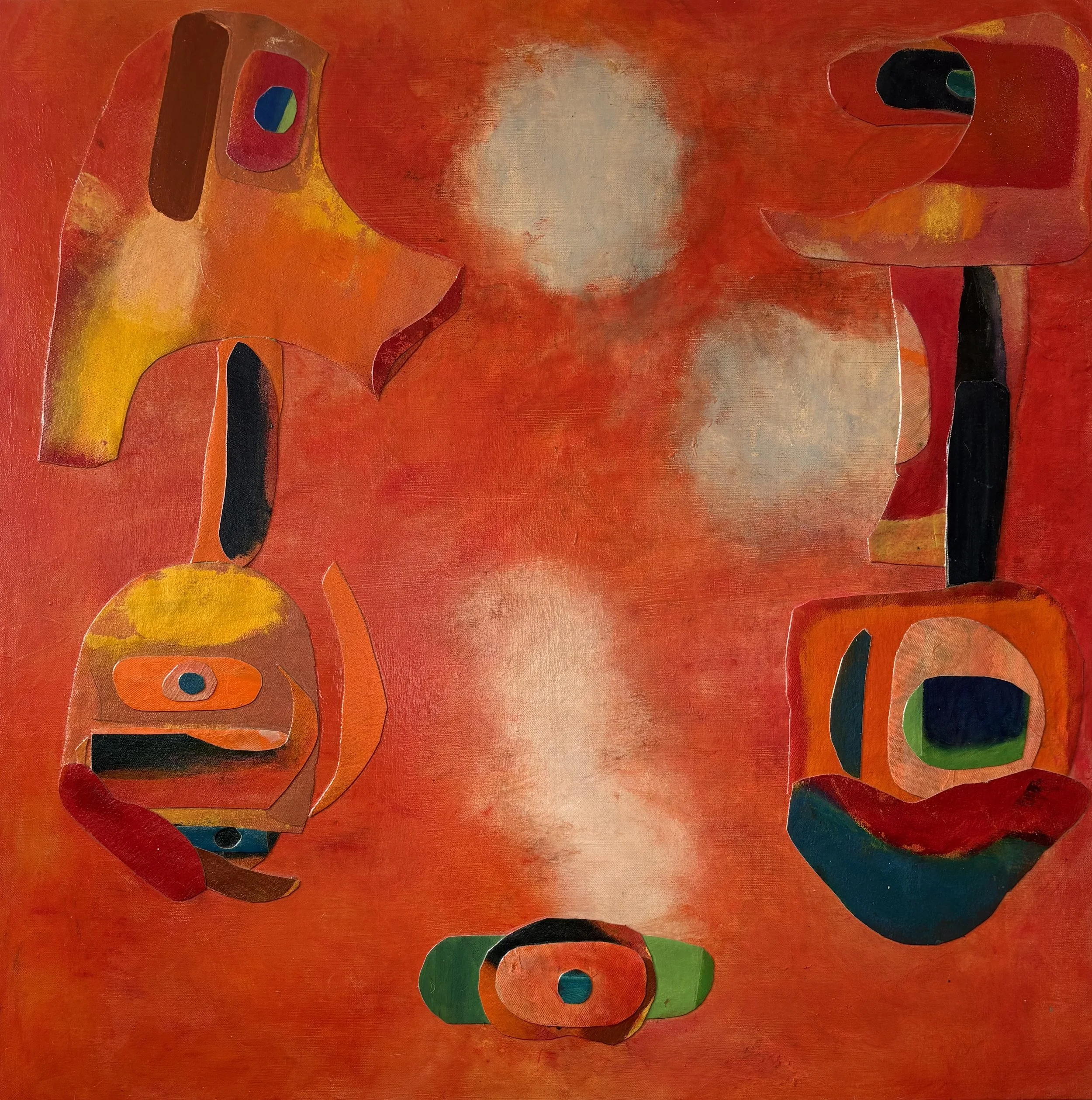 38 x 38" Acrylic and Soft Pastel Painting Parts Mounted on New Canvas Ground