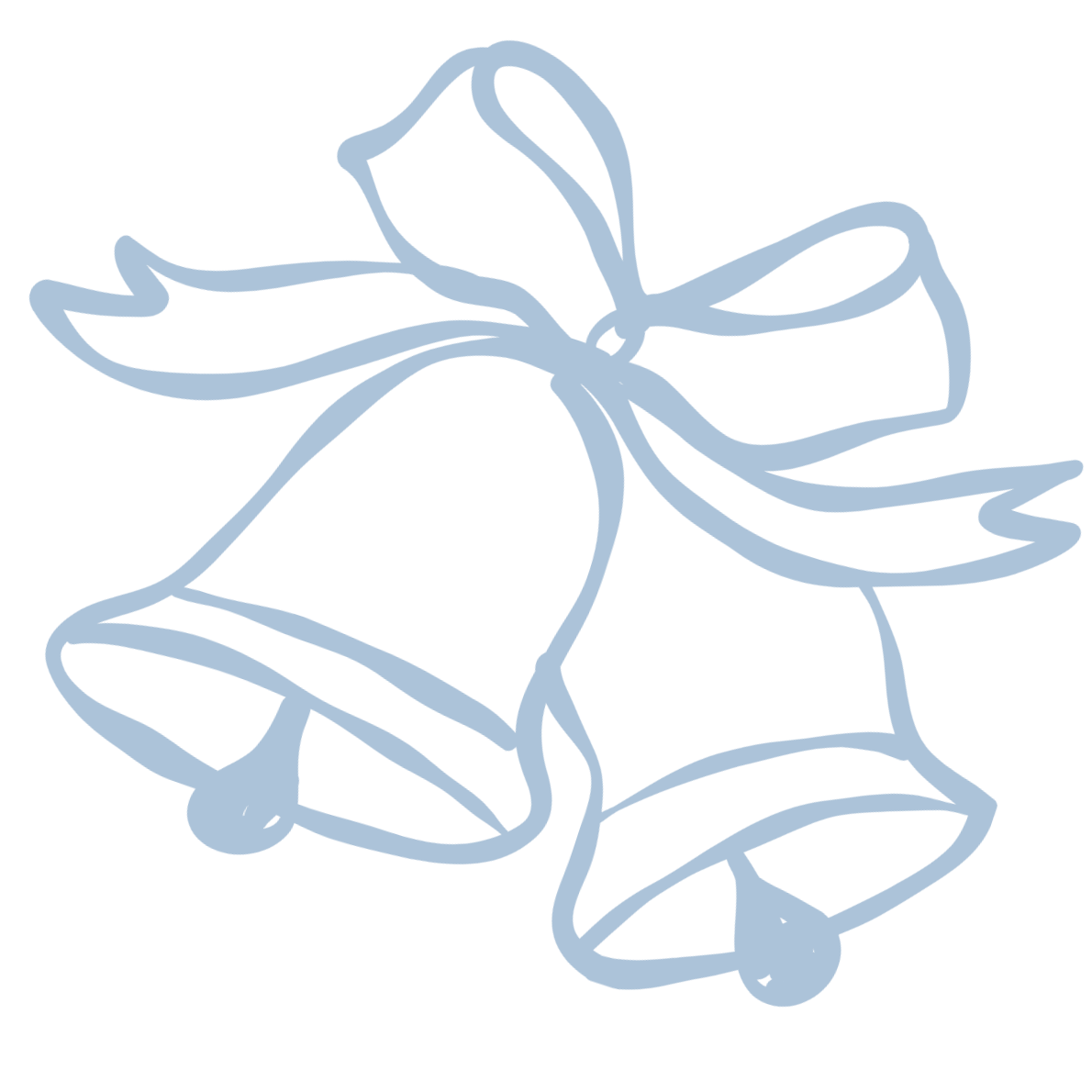 Line drawing of three bells tied with a ribbon.
