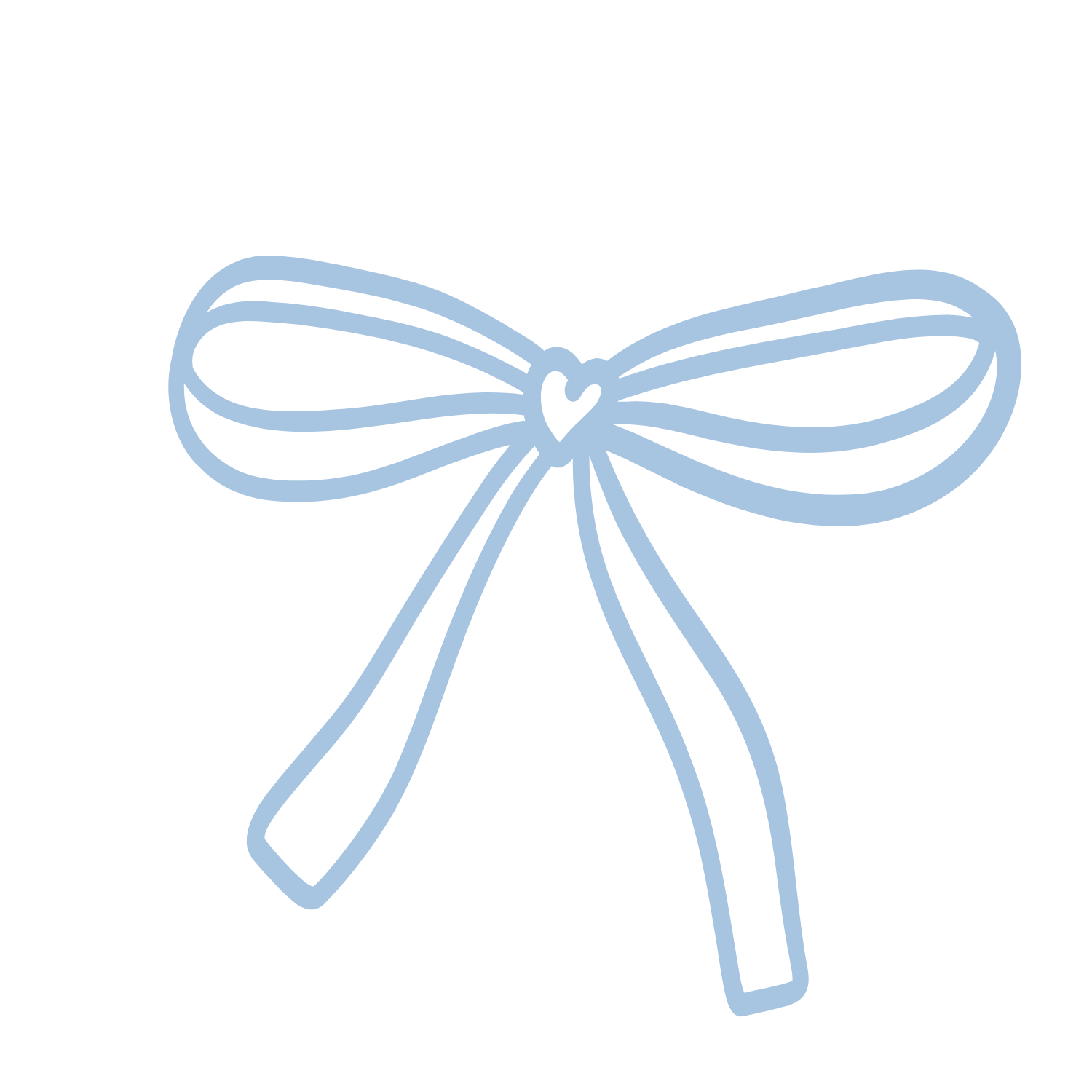 Light blue wire outline of a bow with a small heart at the center on a black background.
