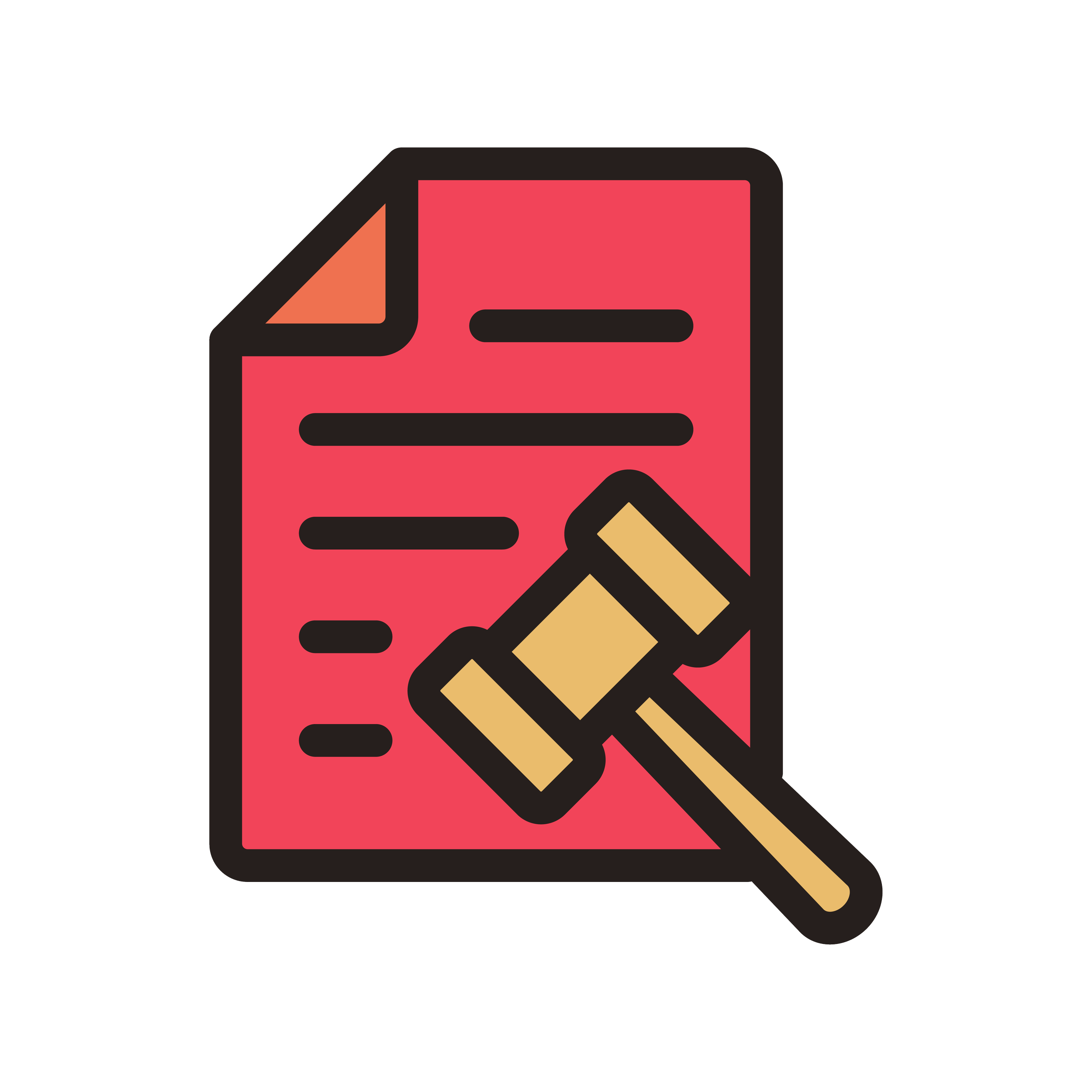 Icon illustration of paper and a legal gavel