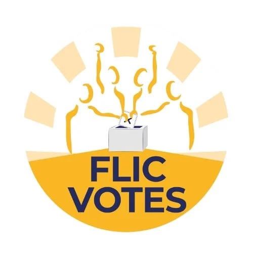 Logo with multiple yellow human figures around a ballot box and the text 'Flic Votes'.