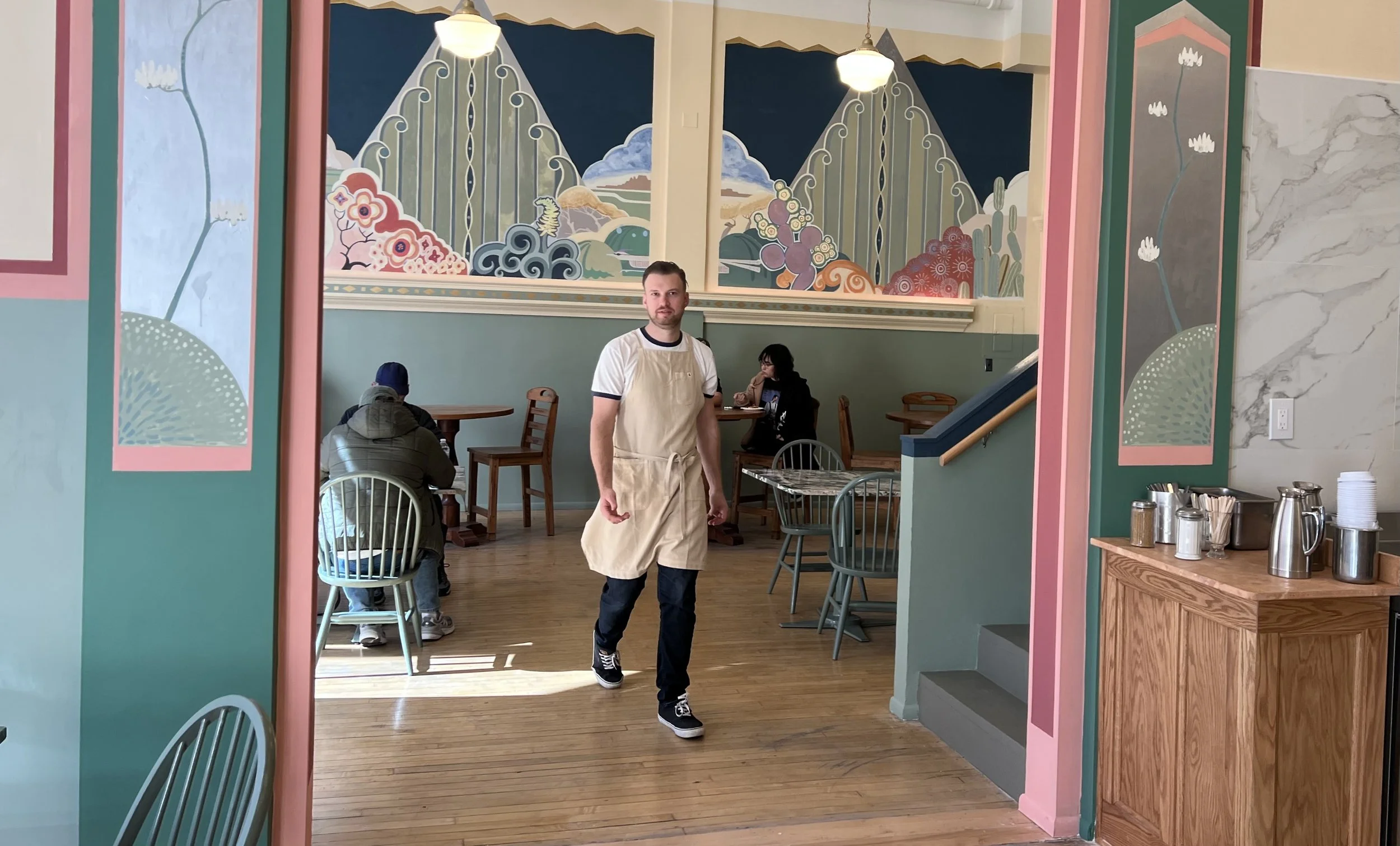 Desert Deco murals create an inviting space to enjoy waffles