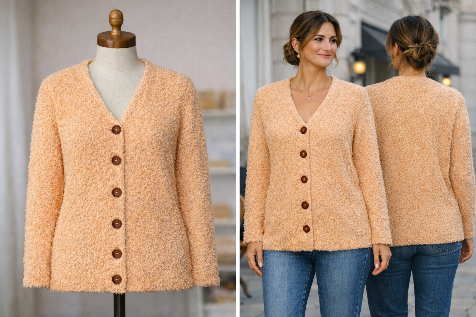 ISSEY MIYAKE Peach Bouclé Cardigan