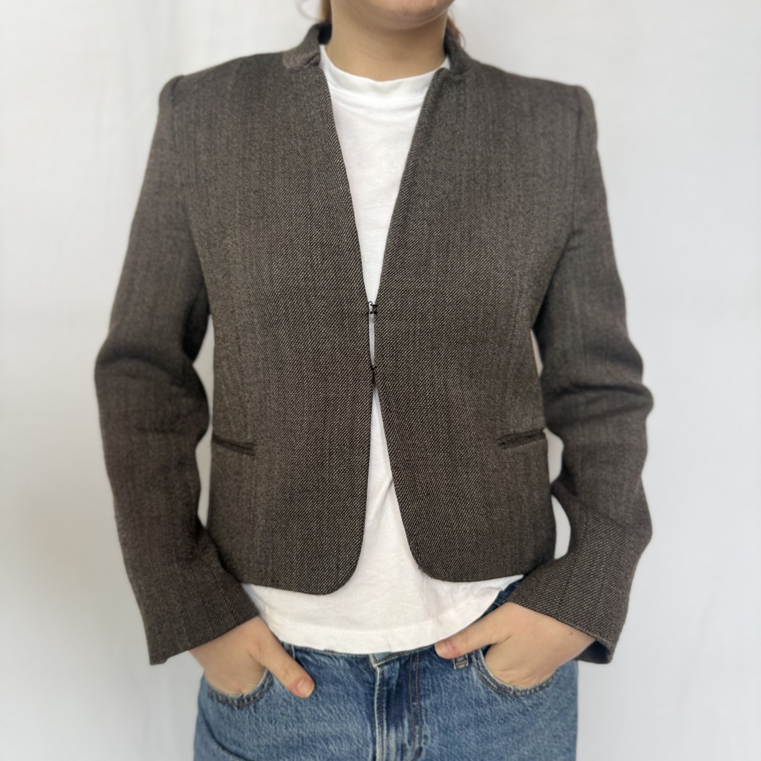 Sandro Paris Herringbone Jacket Size 40 | Tailored French Designer Blazer | Classic Chic