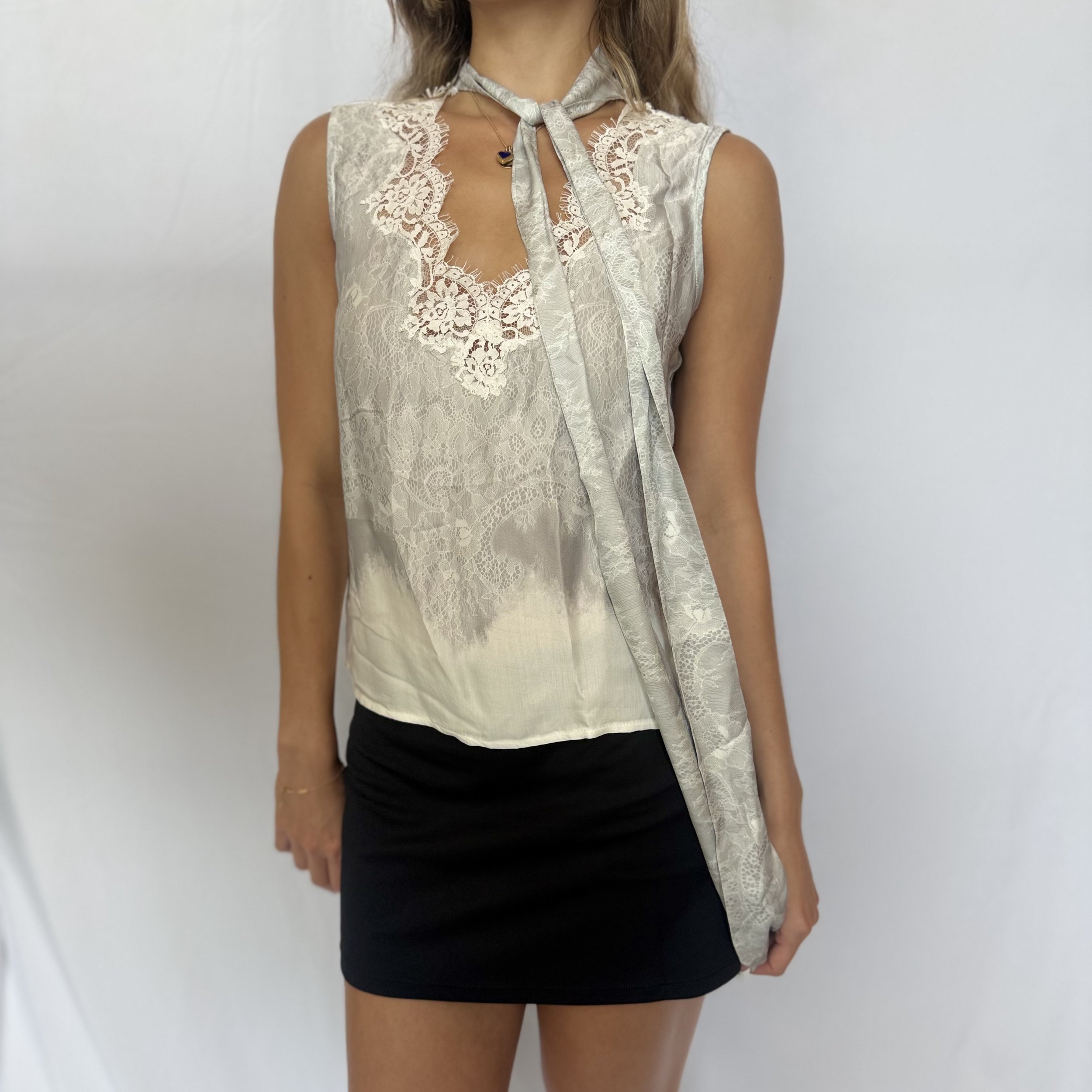 Ermanno Firenze Lace & Satin Sleeveless Blouse | Italian Designer Romantic Top