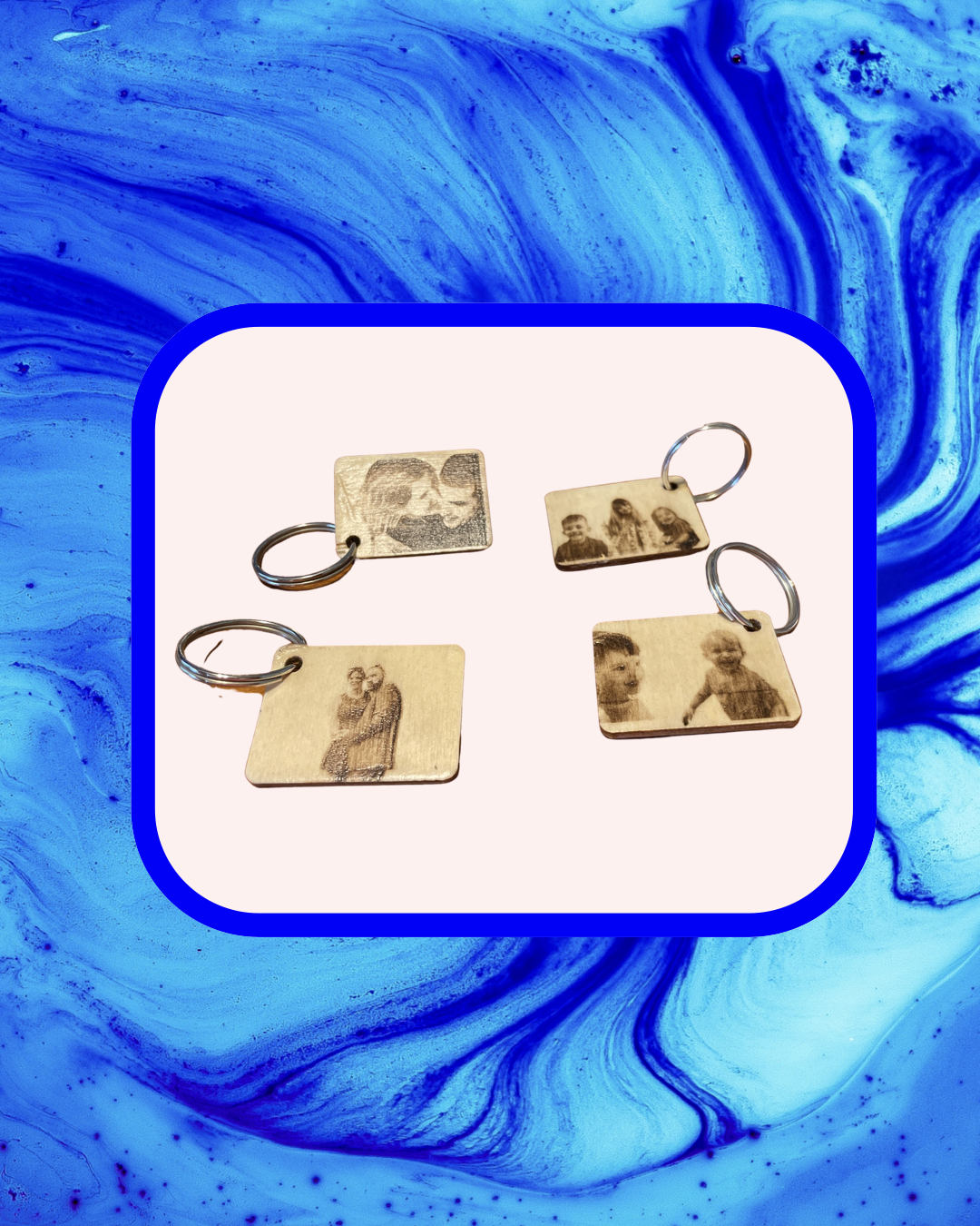 Engraved Wooden Photo Keychain