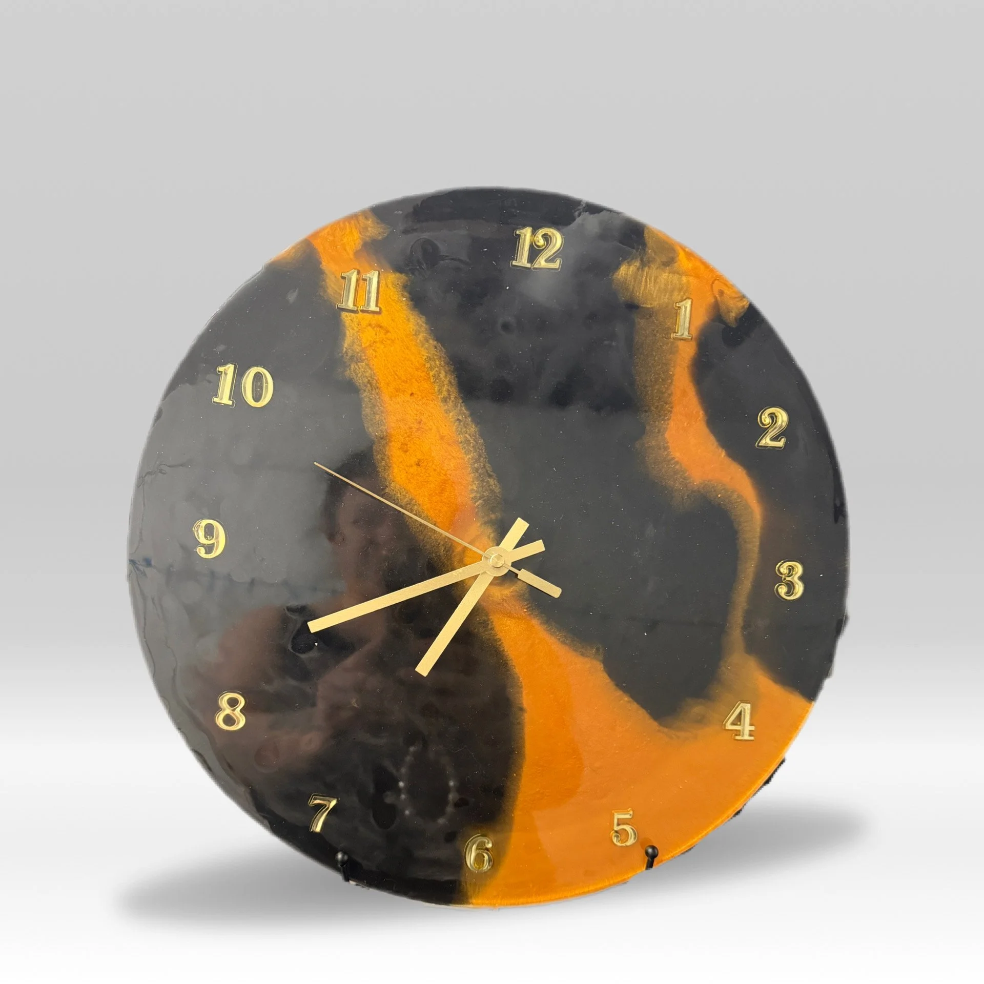 Abstract Resin Wall Clock - Black & Orange