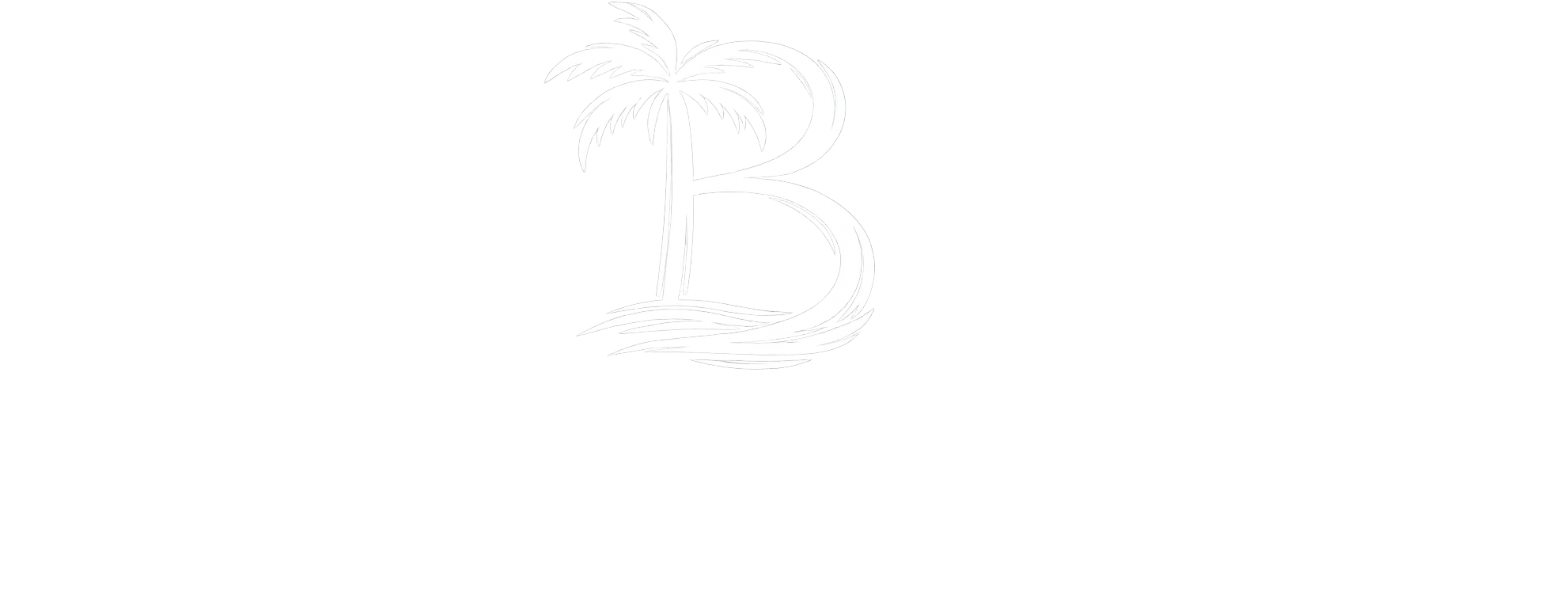 Logo for Bliss Beach Placencia featuring a white palm tree and a stylized letter B with waves.