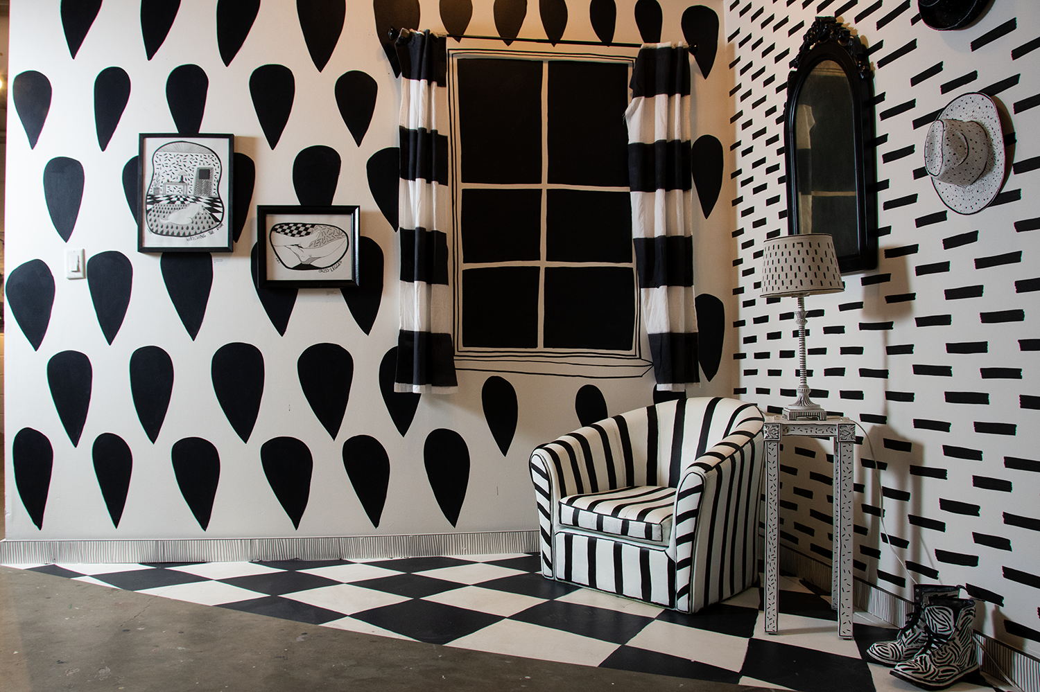 The Corner of My Living Room, latex paint, found objects, 2023. 8'x12'