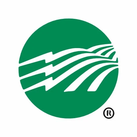 Green circle logo with white stylized lines representing fields or waves, with a small registered trademark symbol in the lower right.