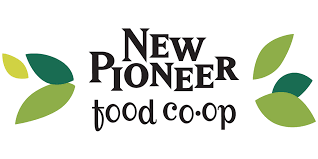 Logo for New Pioneer Food Co-op with green leaves around the text