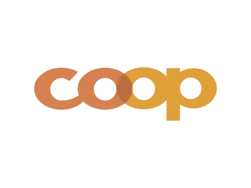 Colorful logo of the text 'coop' with overlapping letters in shades of brown and yellow.