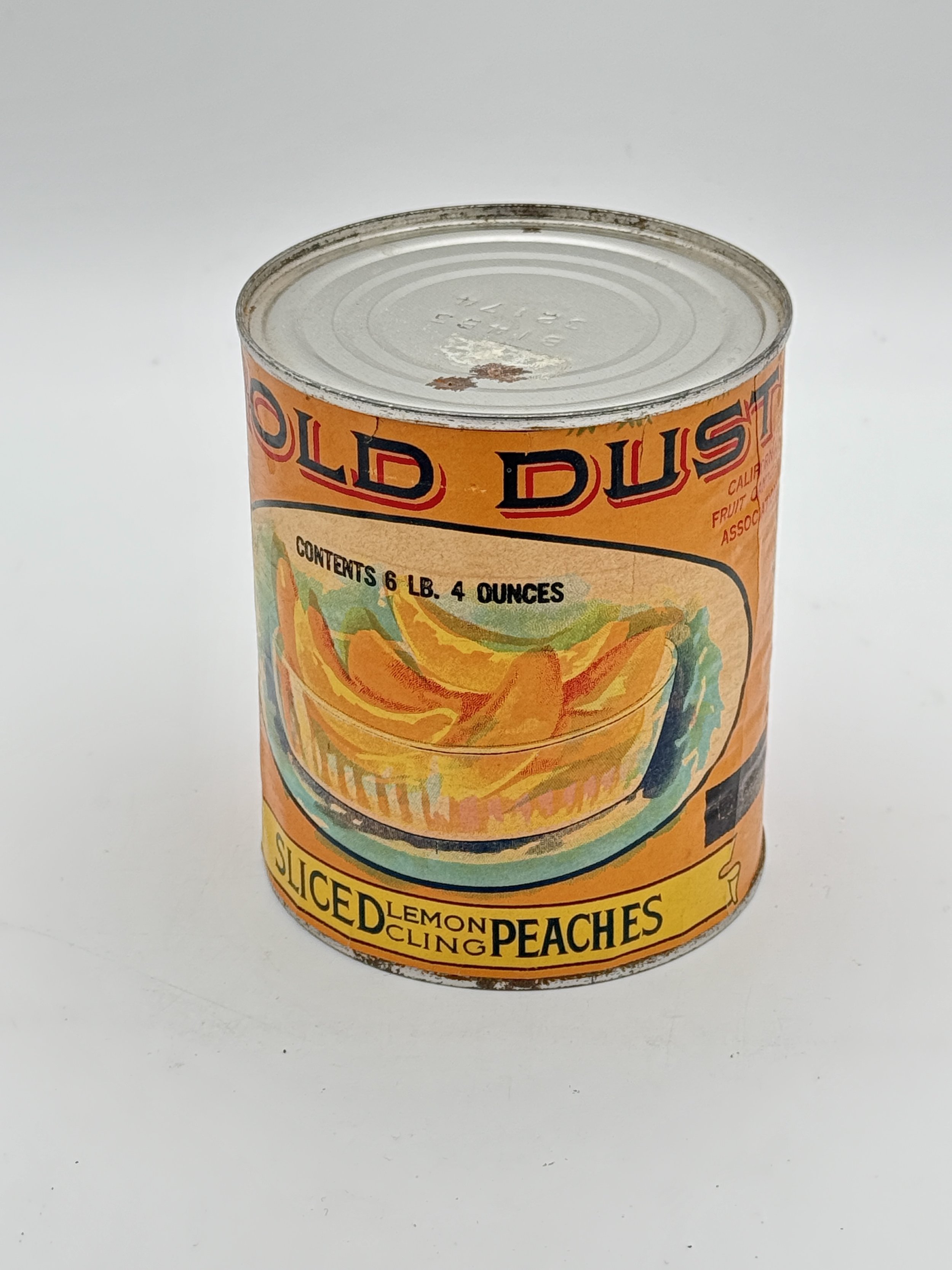 Canned sliced lemon peaches in syrup, 6 pounds 4 ounces, from Old Dutch.