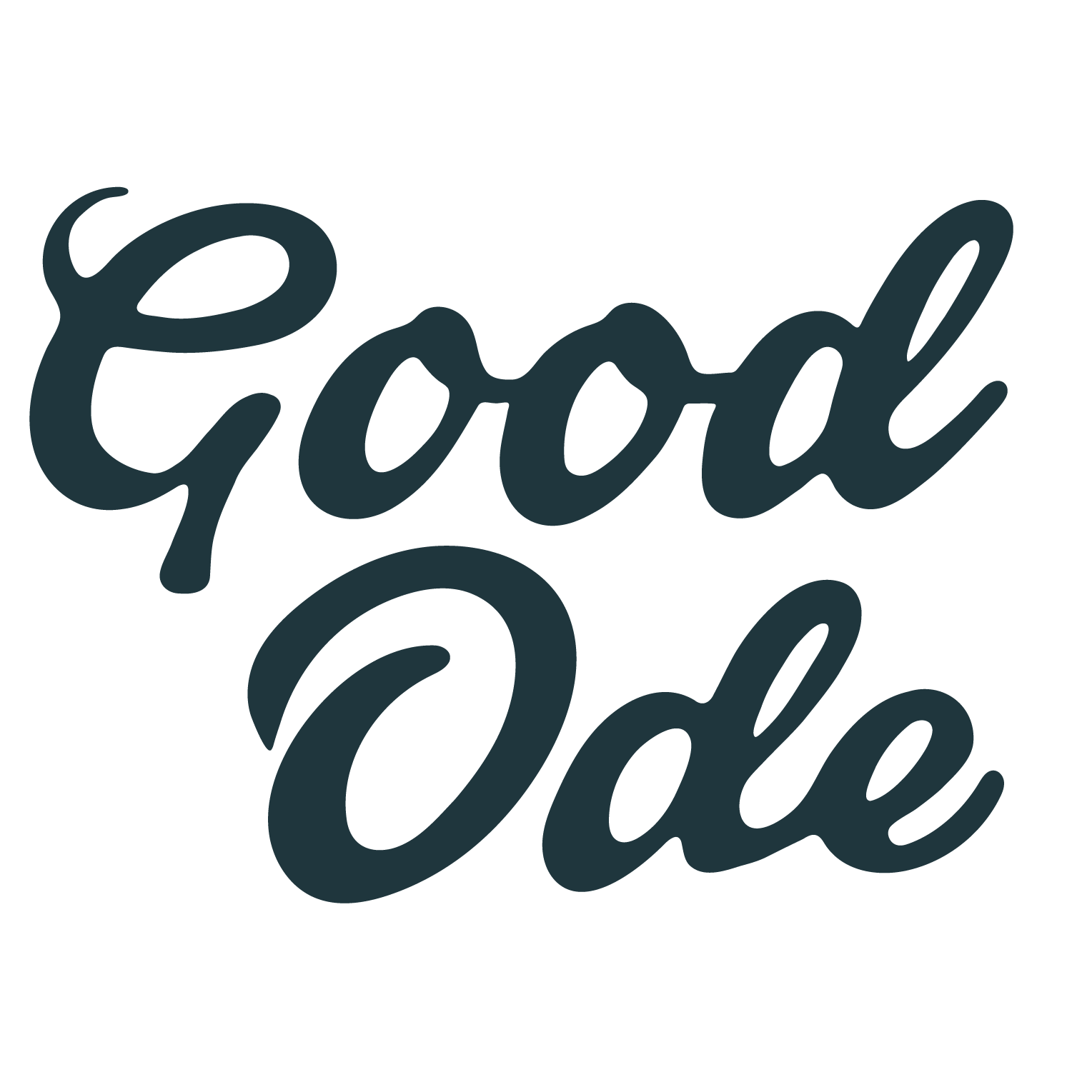 Black background with dark teal script text saying "Good Old".