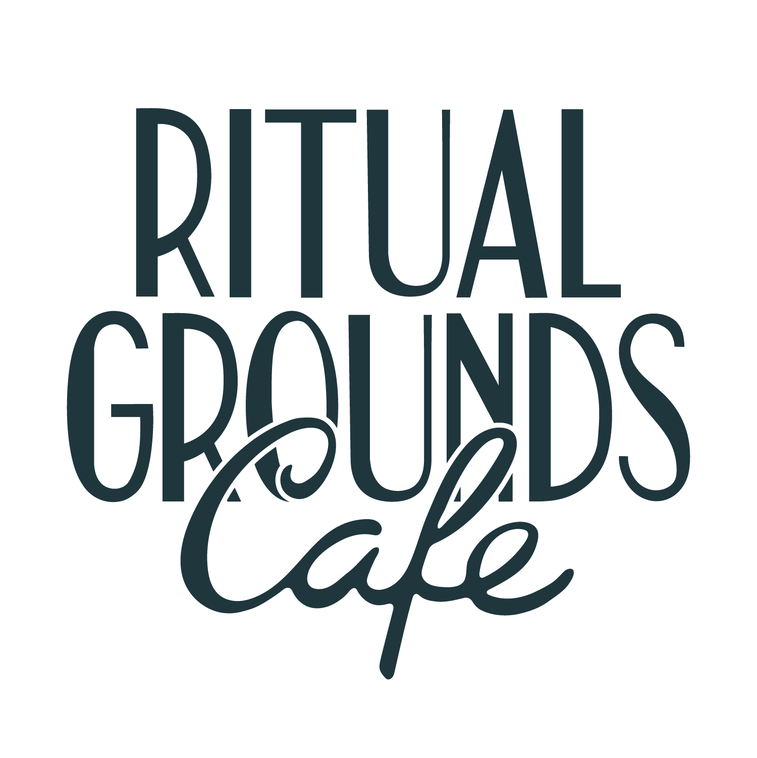 Letters spelling 'Ritual Grounds Cafe' arranged in a decorative style.