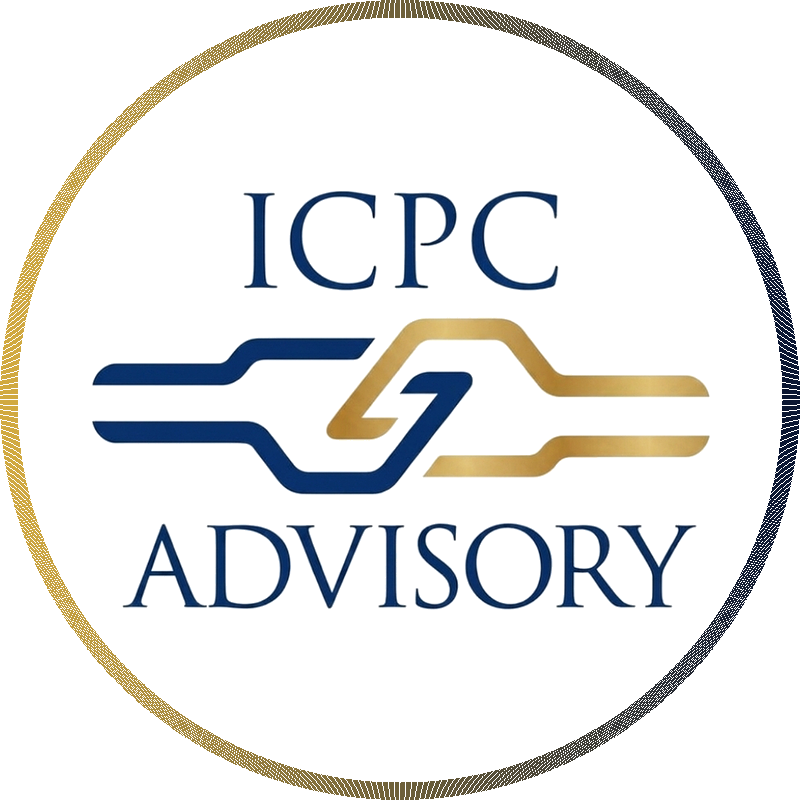 Logo for ICPC Advisory featuring stylized interconnected lines and a central arrow design.