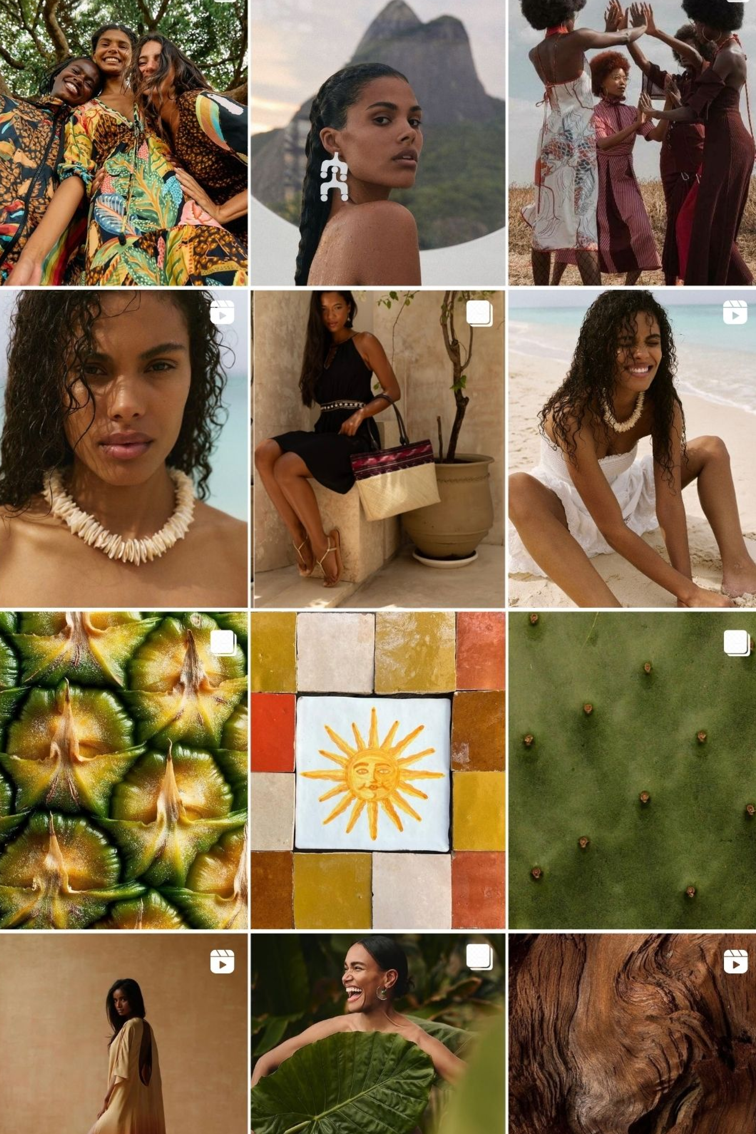 Collage of various women and nature scenes, including close-ups, fashion, cultural rituals, and natural textures.