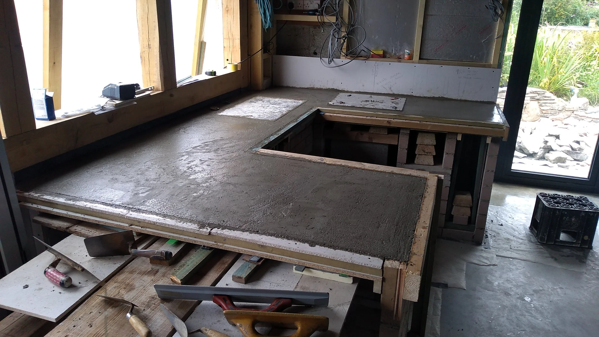 Pouring the concrete kitchen & bathroom units