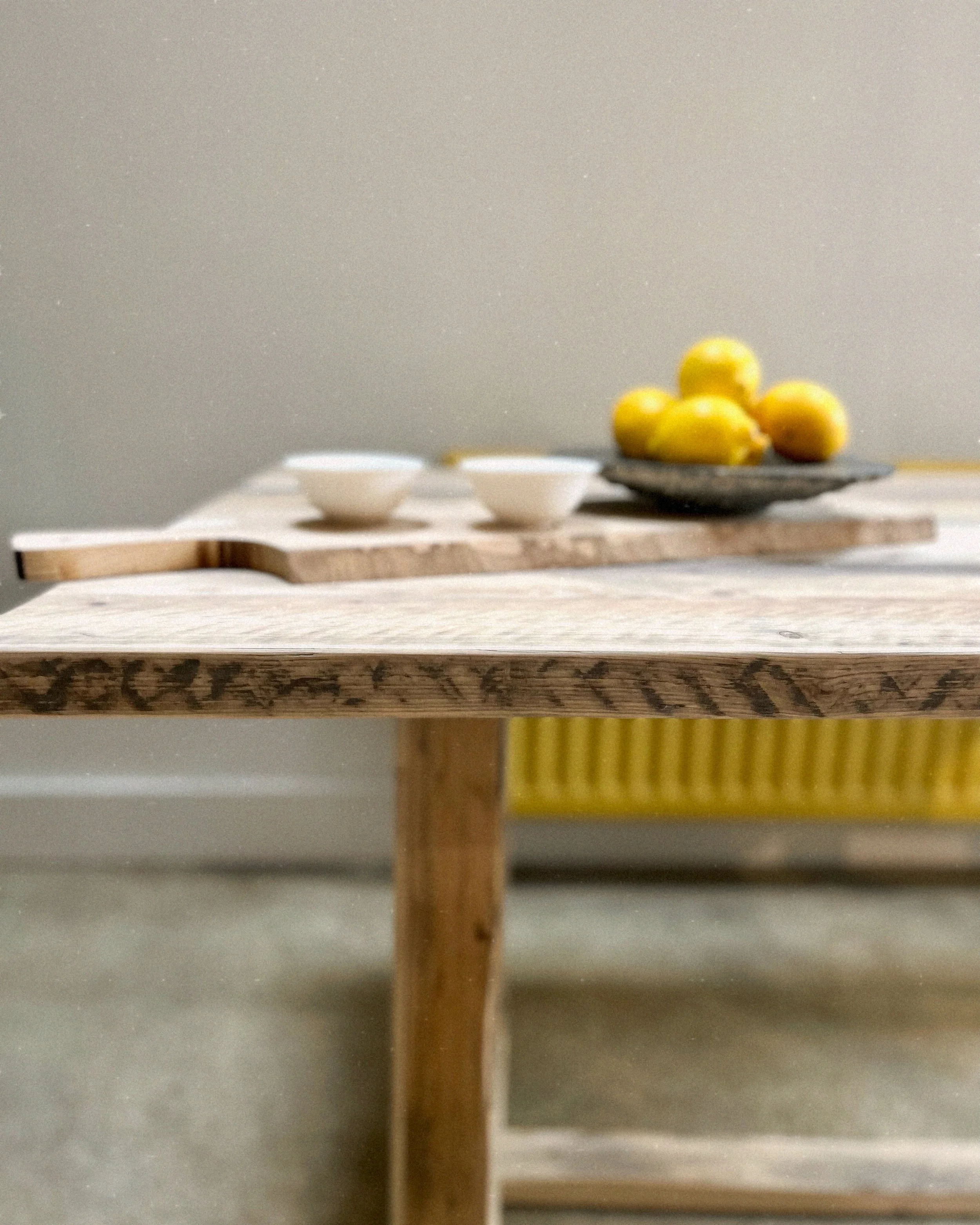 reclaimed wooden table with textured top