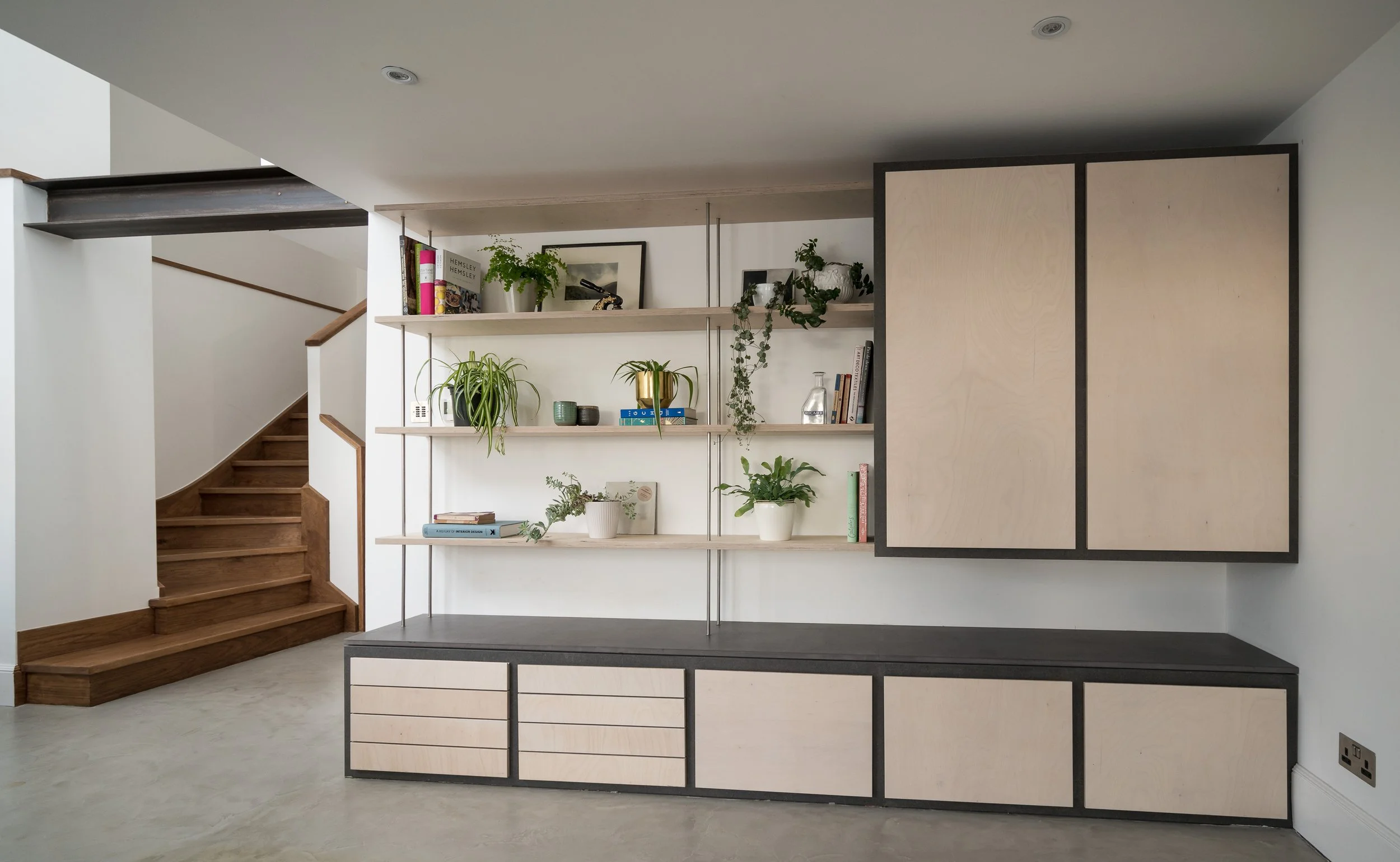 Bespoke fitted Storage cabinet made from birch ply and Valchromatt