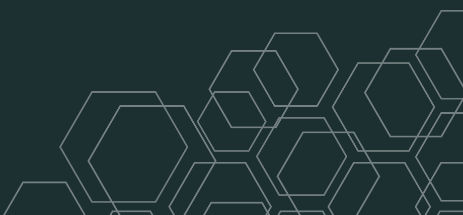 Line drawing of overlapping hexagons on a dark background.