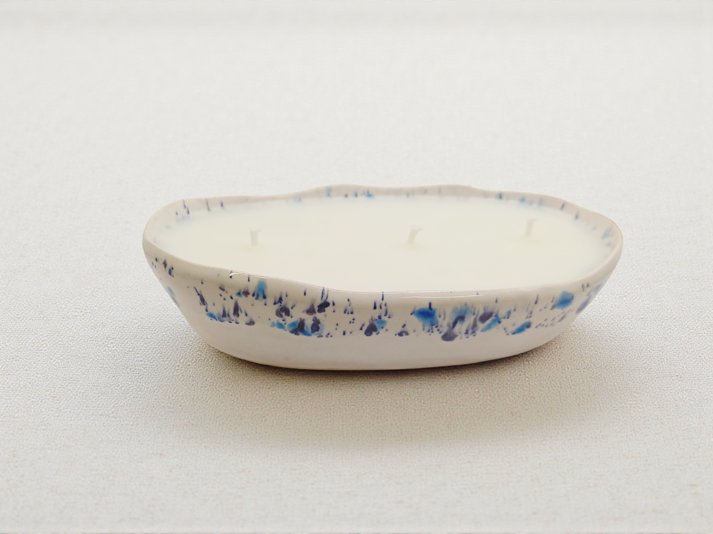 Oblong Candle Bowl - White/Blue