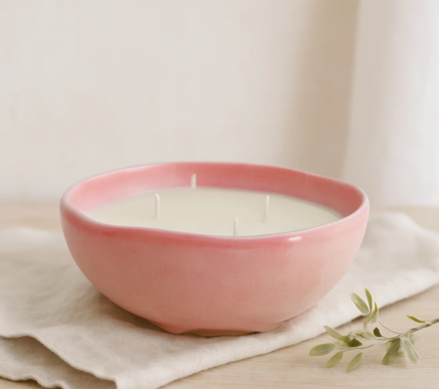 Large Ceramic Candle Bowl - Light Pink