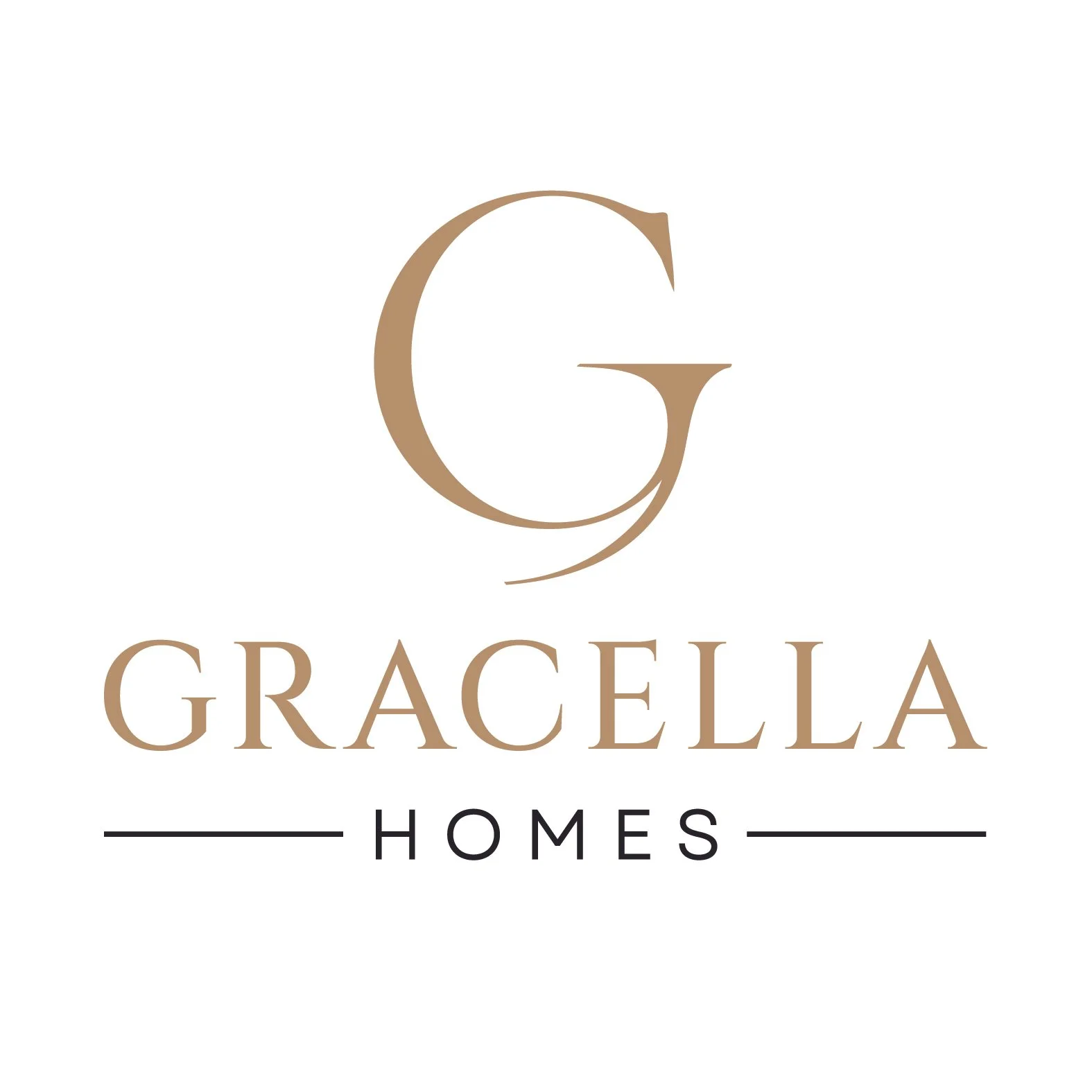 Logo for Gracella Homes featuring a stylized letter 'G' in gold and the company name beneath in uppercase letters.