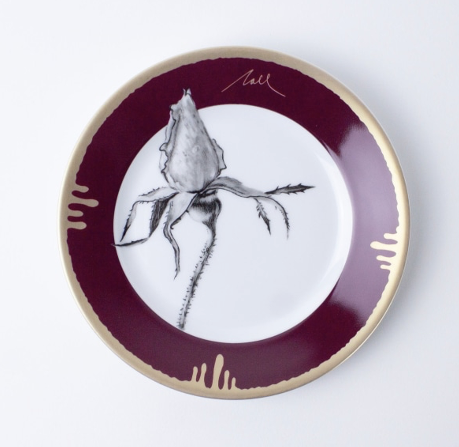 Tuscia's Roses: Closed Rose Bread & Butter Plate (Red)