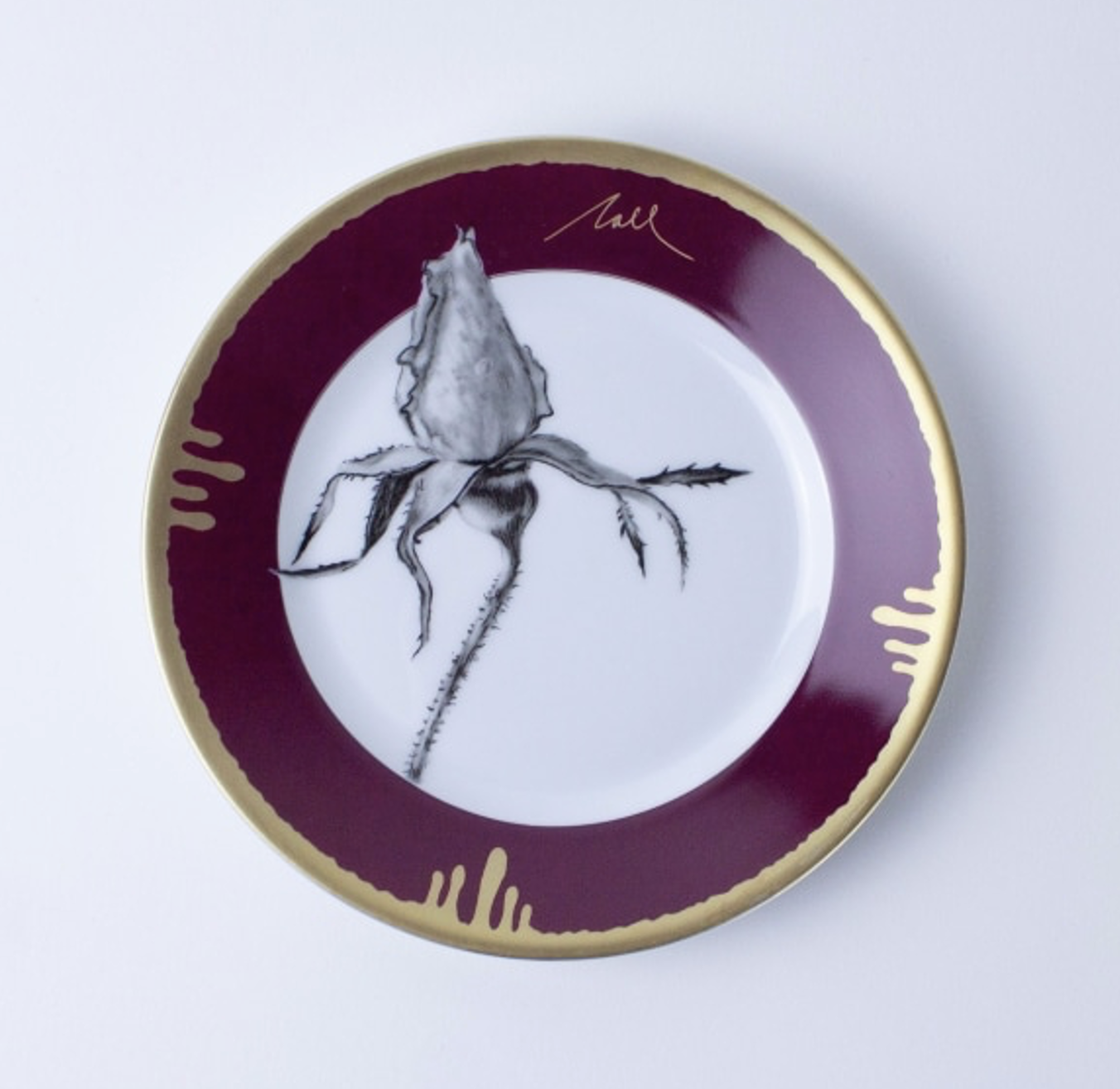 Tuscia's Roses: Closed Rose Bread & Butter Plate (Red)