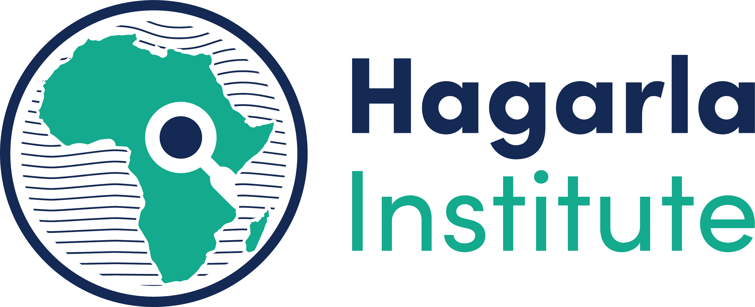 Logo of the Hagar Institute, featuring a stylized globe highlighting Africa and parts of South America, with the institute's name written beside it.
