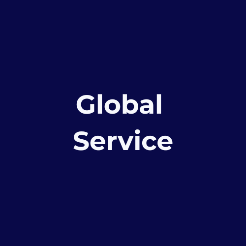 Text on a dark blue background reading 'Global Service' in white letters.