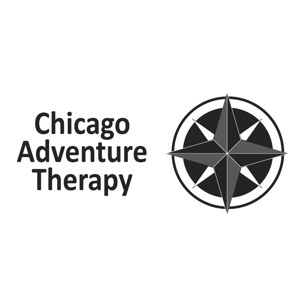 Logo for Chicago Adventure Therapy featuring a compass rose and bold black text.