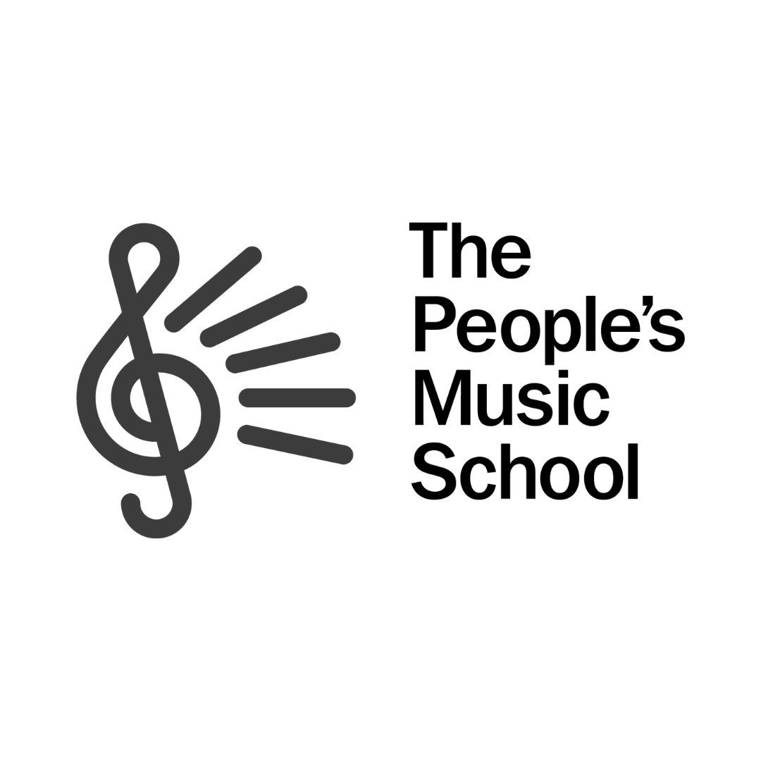 Logo of The People's Music School with a treble clef and sound rays.