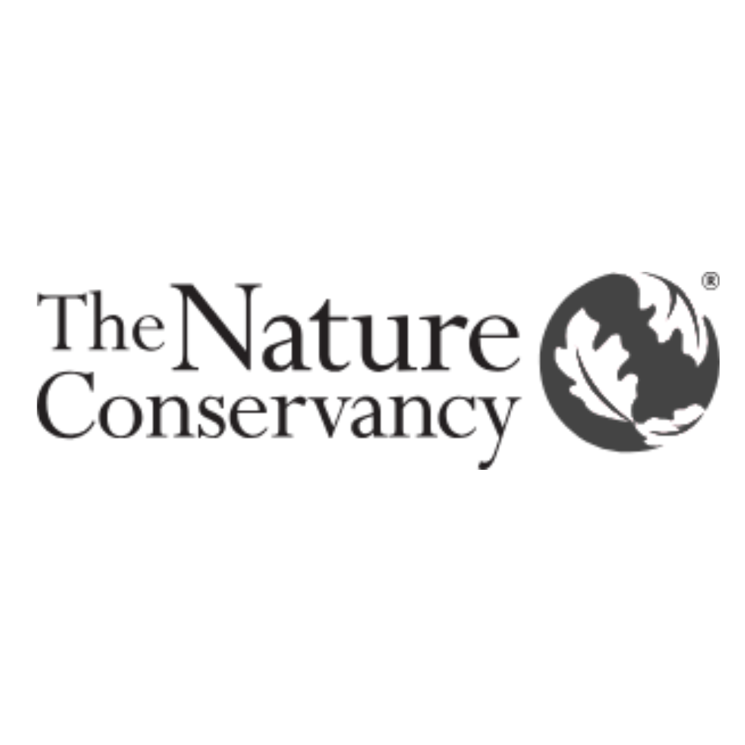 Black and white logo of The Nature Conservancy featuring the organization name and a globe with a silhouette of a bird.