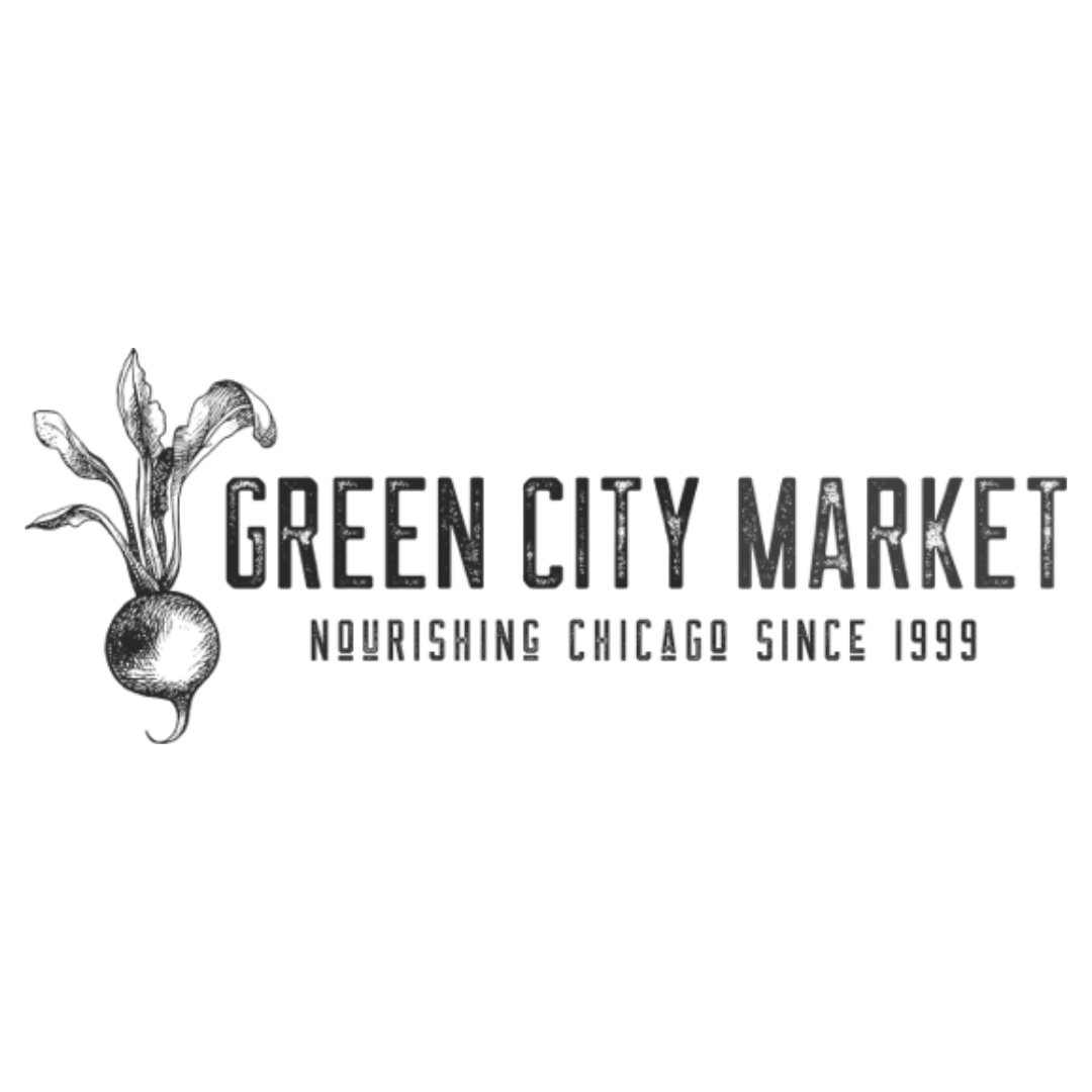 Logo for Green City Market featuring an illustrated vegetable with leaves, the text 'Green City Market,' and the tagline 'Nourishing Chicago Since 1999'.